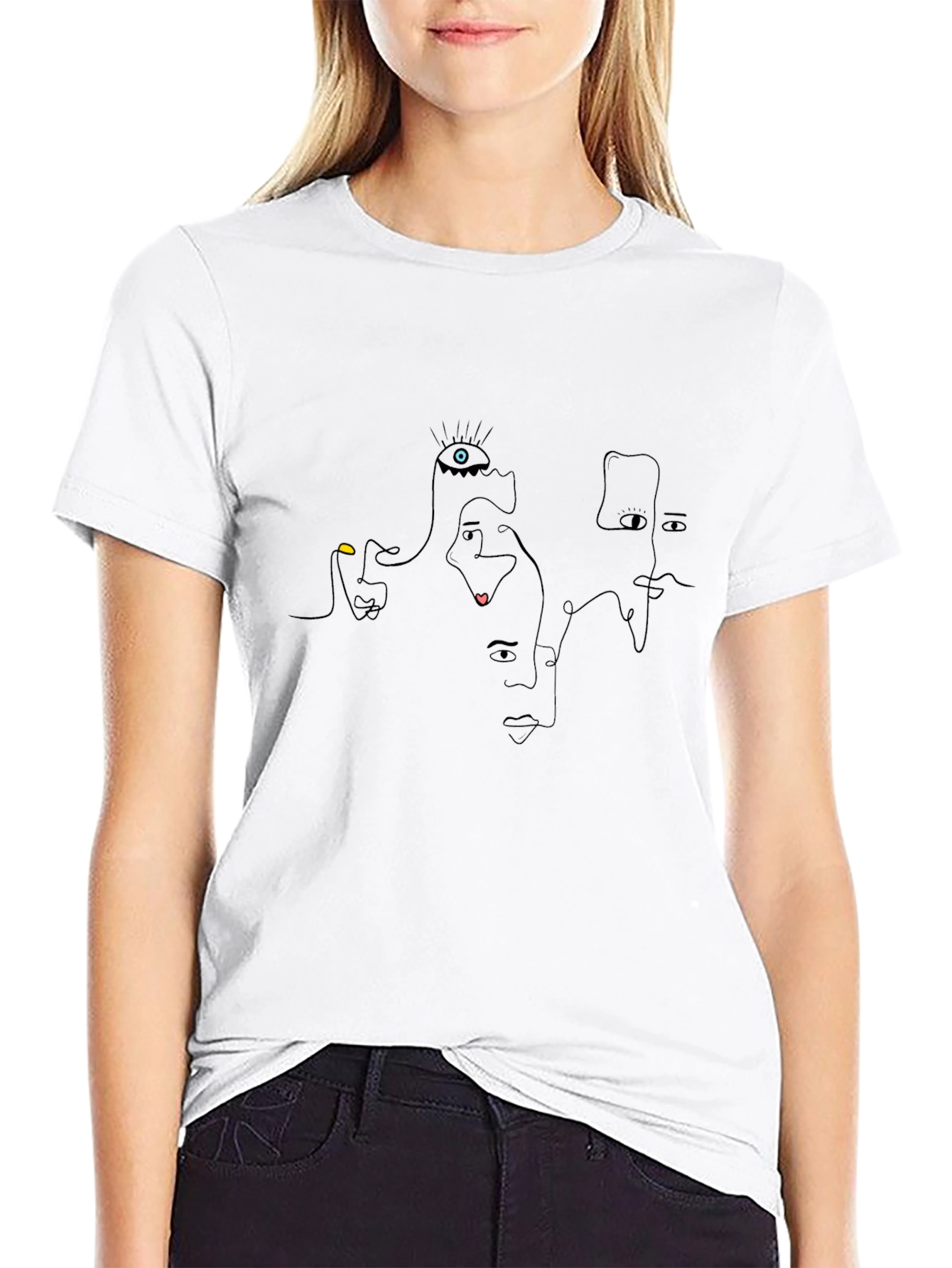 Abstract Faces Black Graphic Tee
