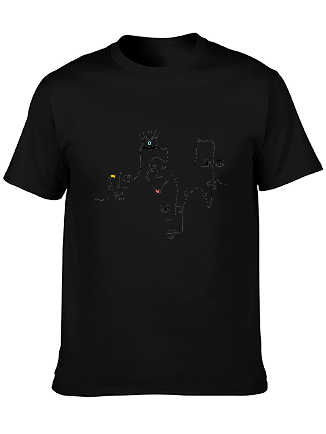 Abstract Faces Black Graphic Tee