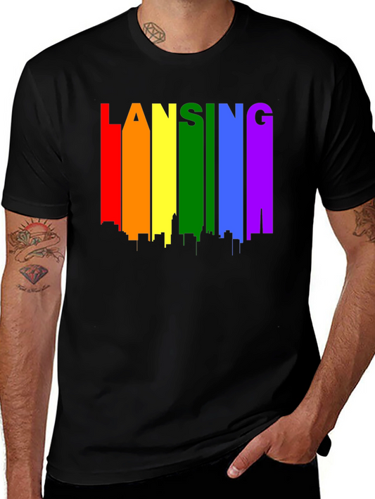 Lansing Pride T-Shirt - Rainbow Skyline