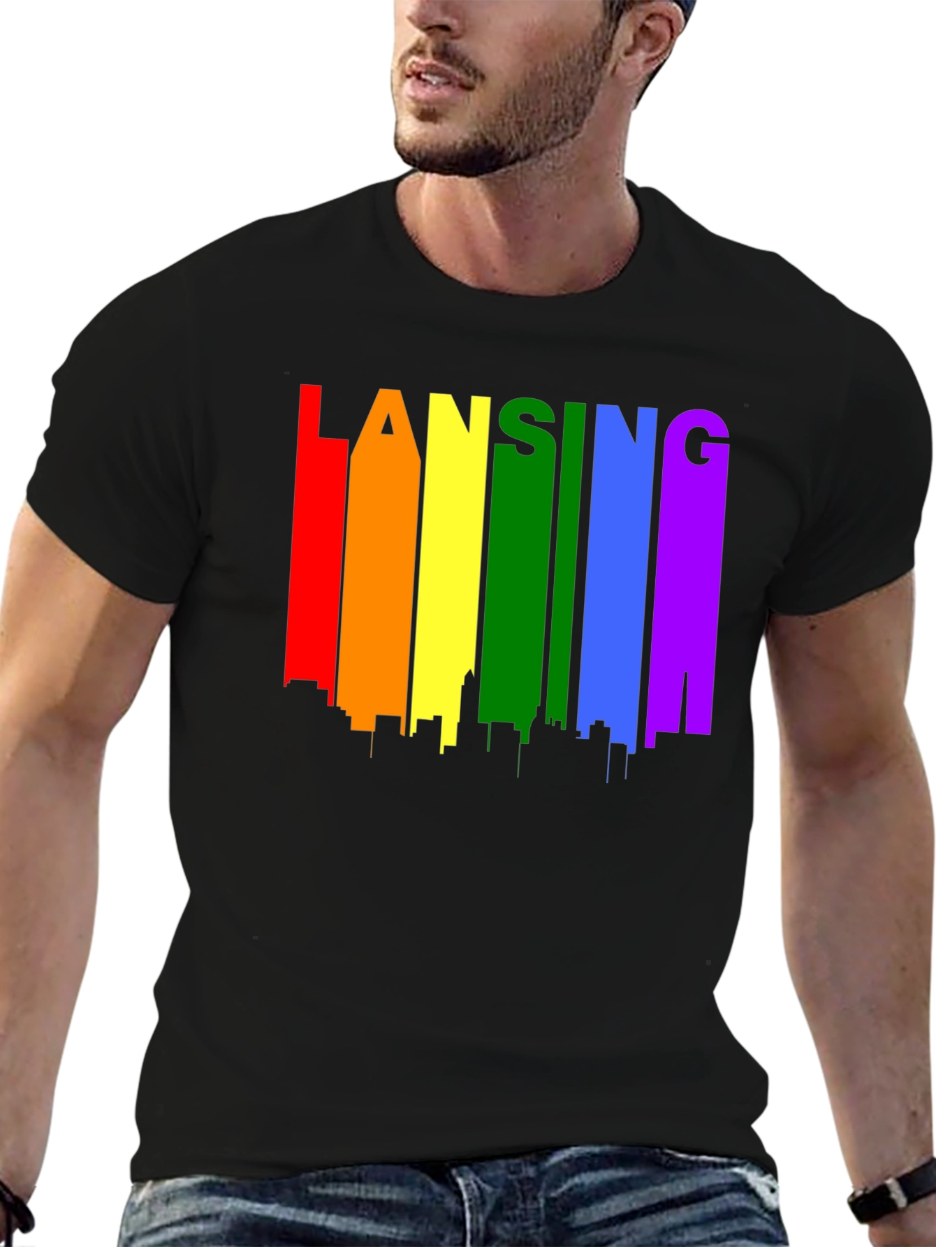 Lansing Pride T-Shirt - Rainbow Skyline