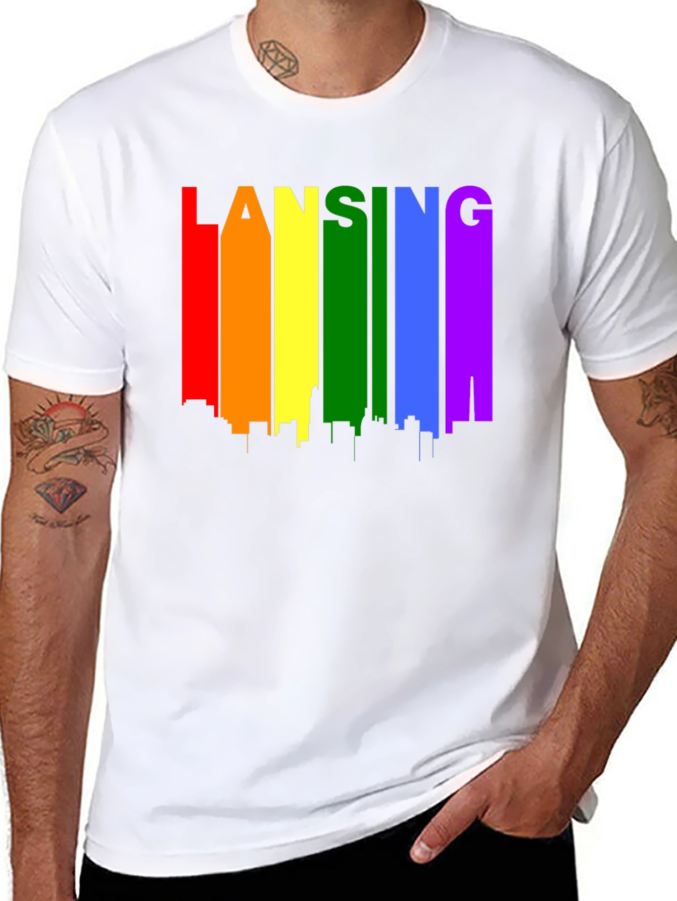 Lansing Pride T-Shirt - Rainbow Skyline
