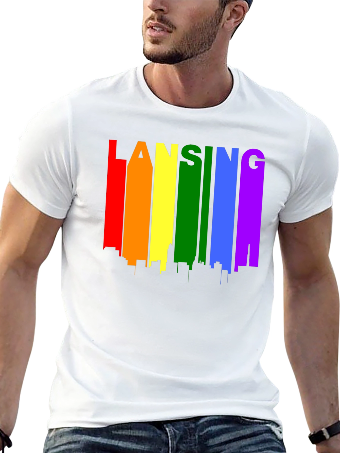 Lansing Pride T-Shirt - Rainbow Skyline