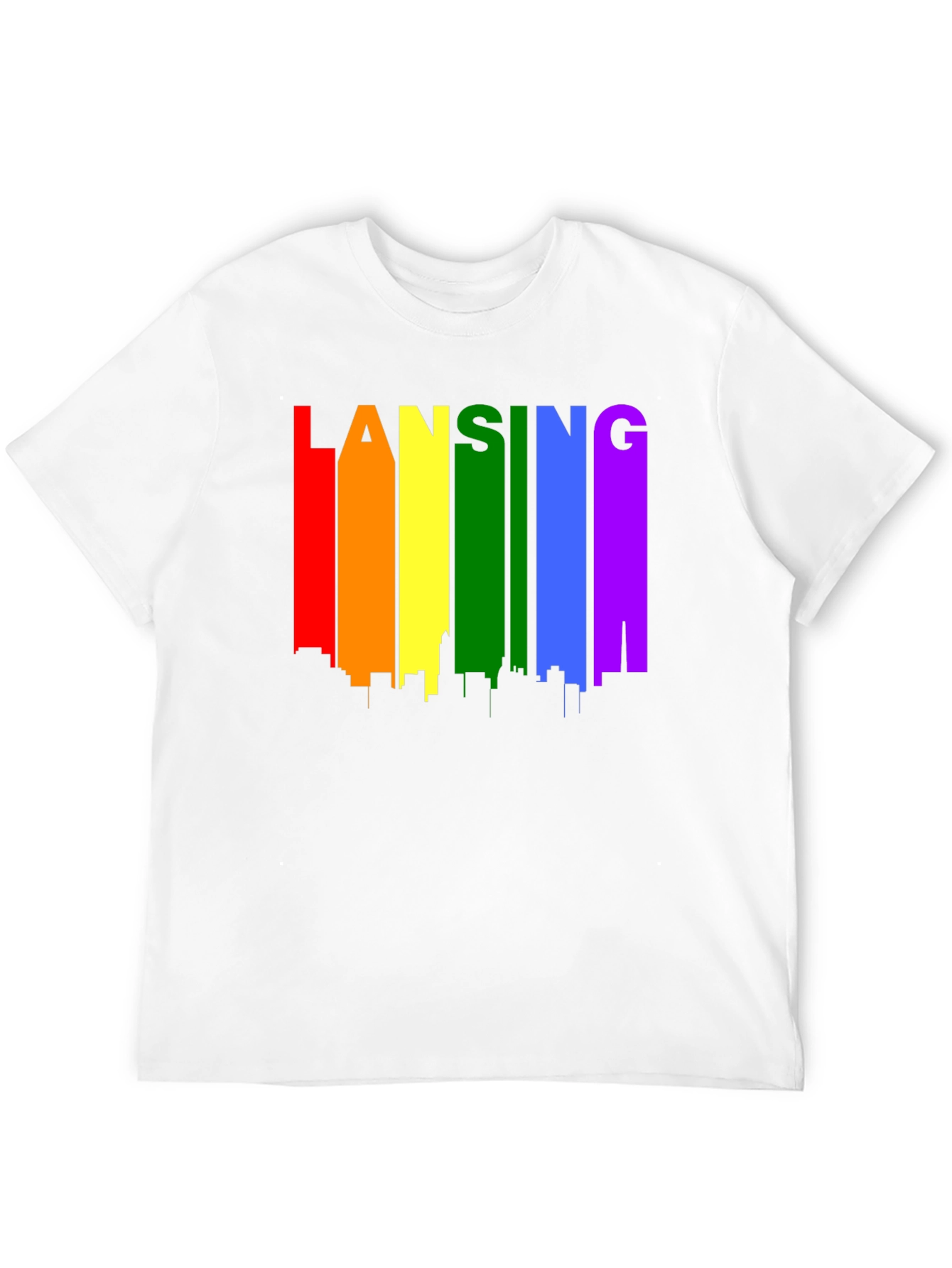 Lansing Pride T-Shirt - Rainbow Skyline