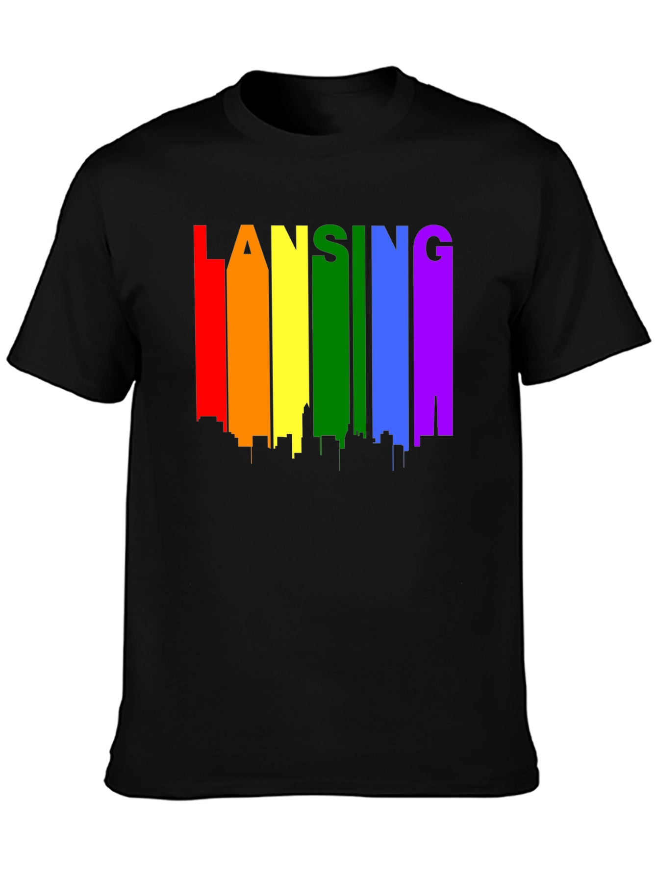 Lansing Pride T-Shirt - Rainbow Skyline