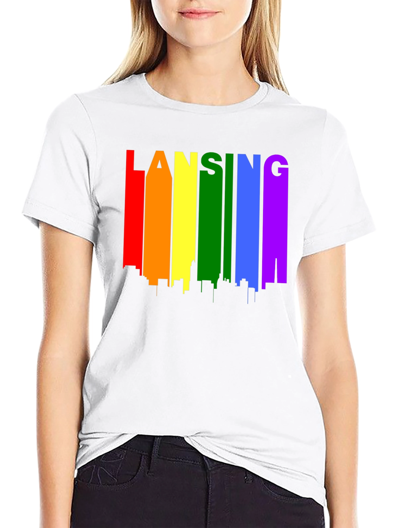 Lansing Pride T-Shirt - Rainbow Skyline