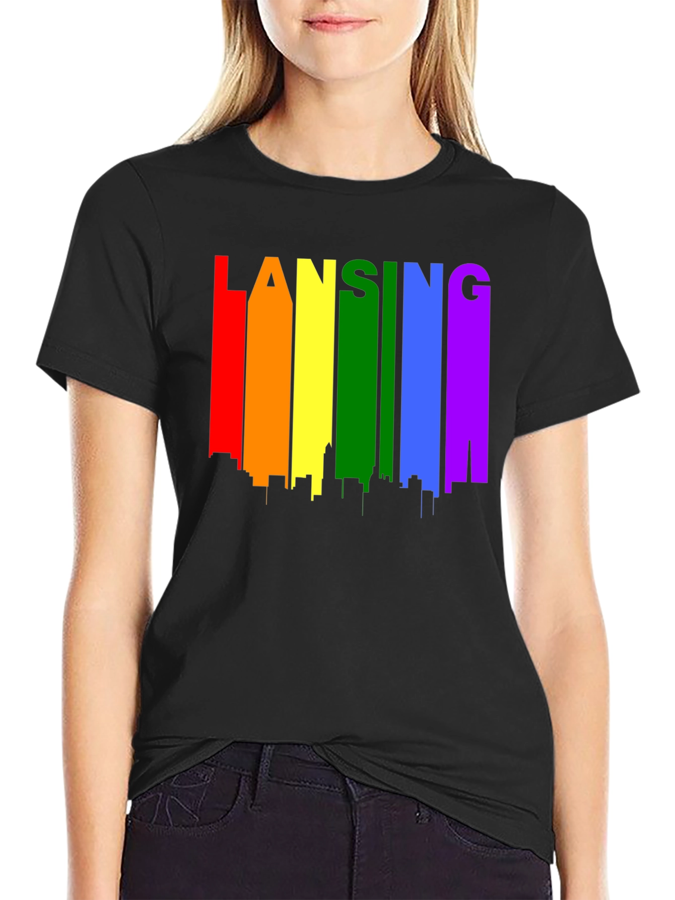 Lansing Pride T-Shirt - Rainbow Skyline