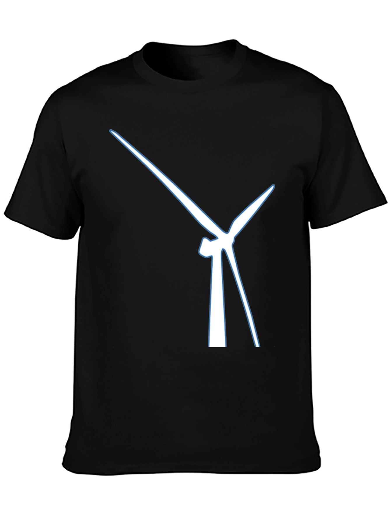 Modern Wind Turbine Graphic Tee - Black Cotton Blend
