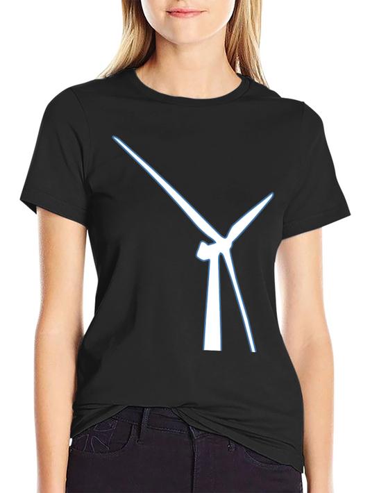 Modern Wind Turbine Graphic Tee - Black Cotton Blend