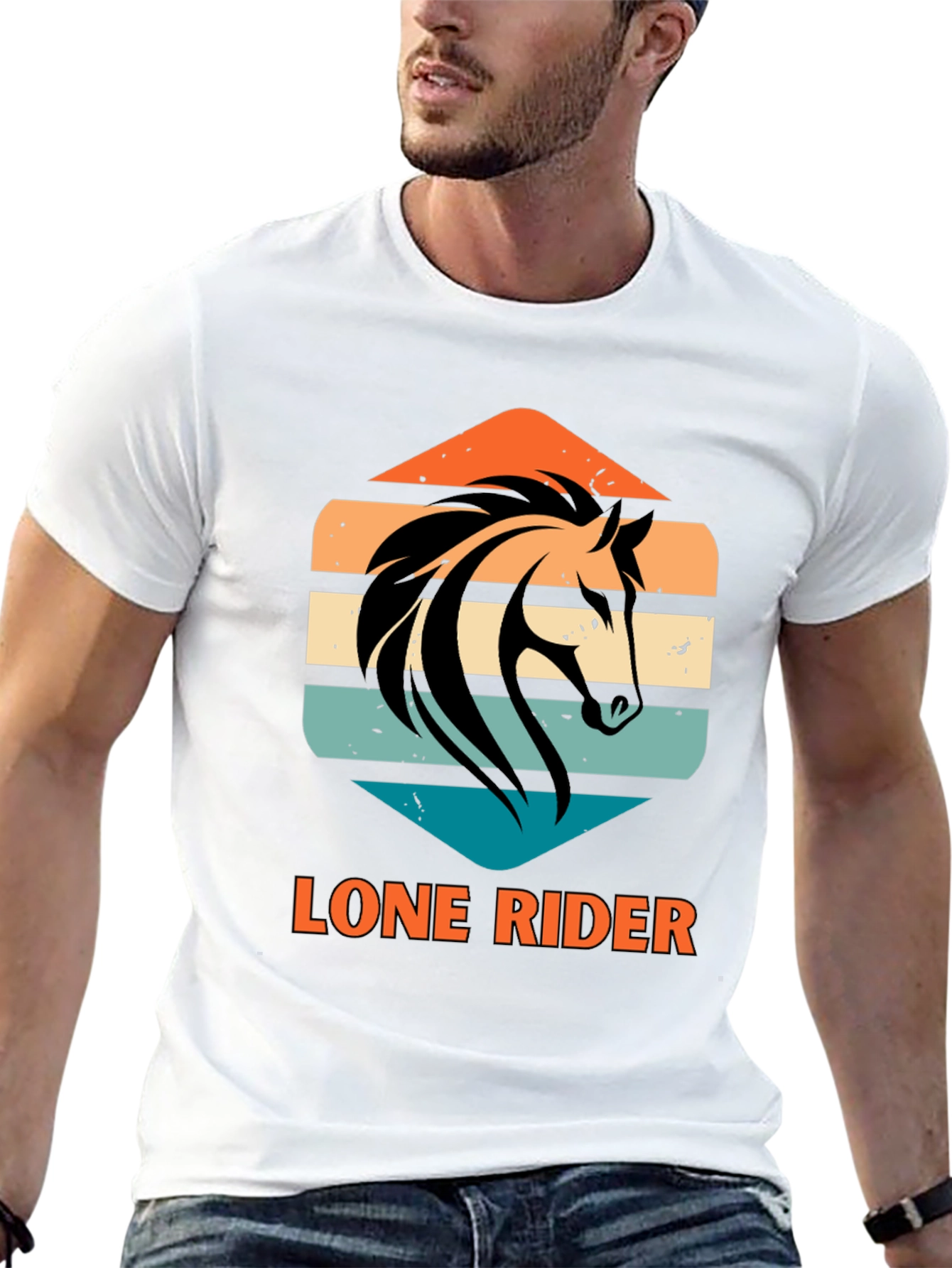 Lone Rider Horse Graphic T-Shirt - Black