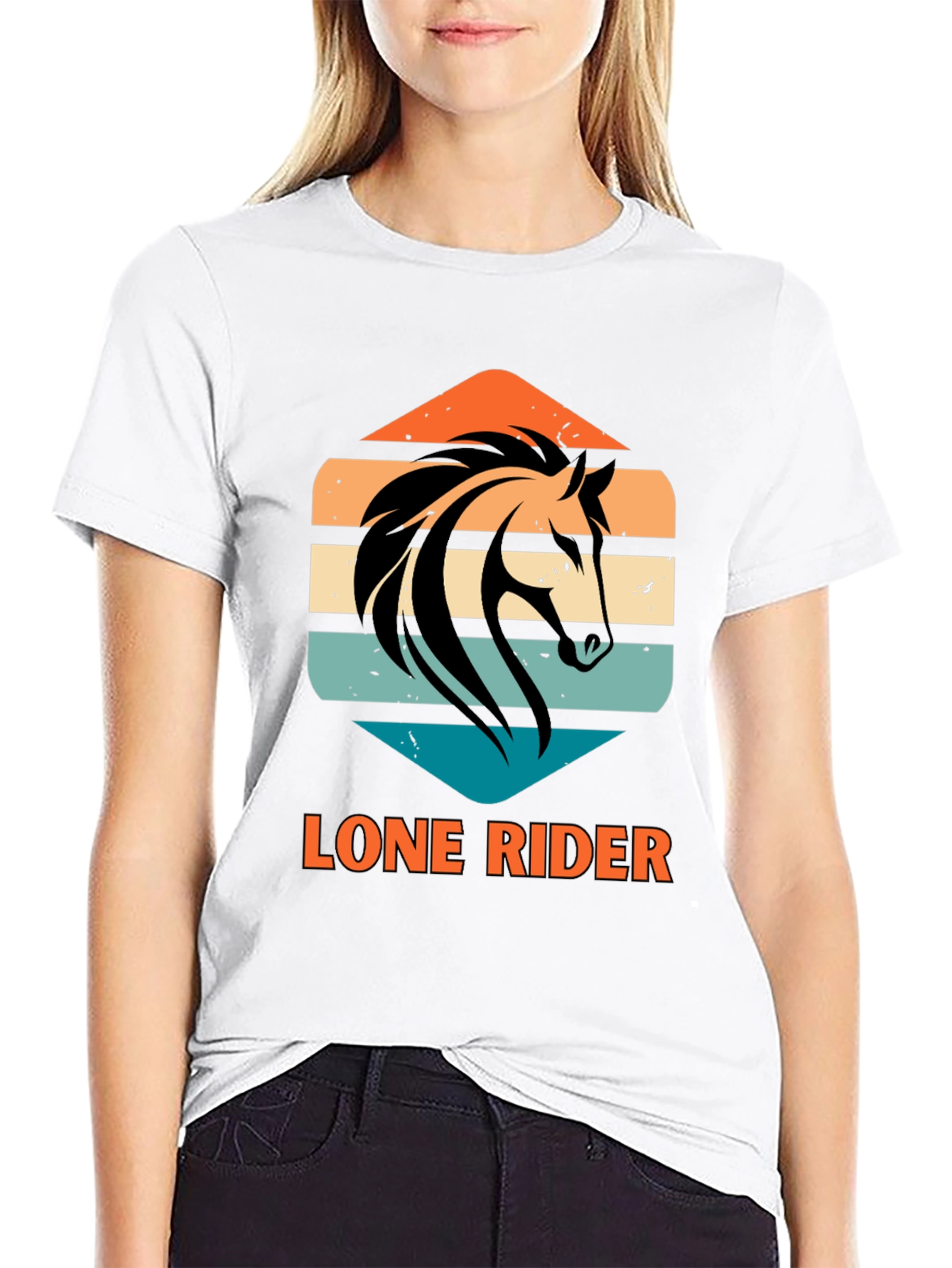 Lone Rider Horse Graphic T-Shirt - Black