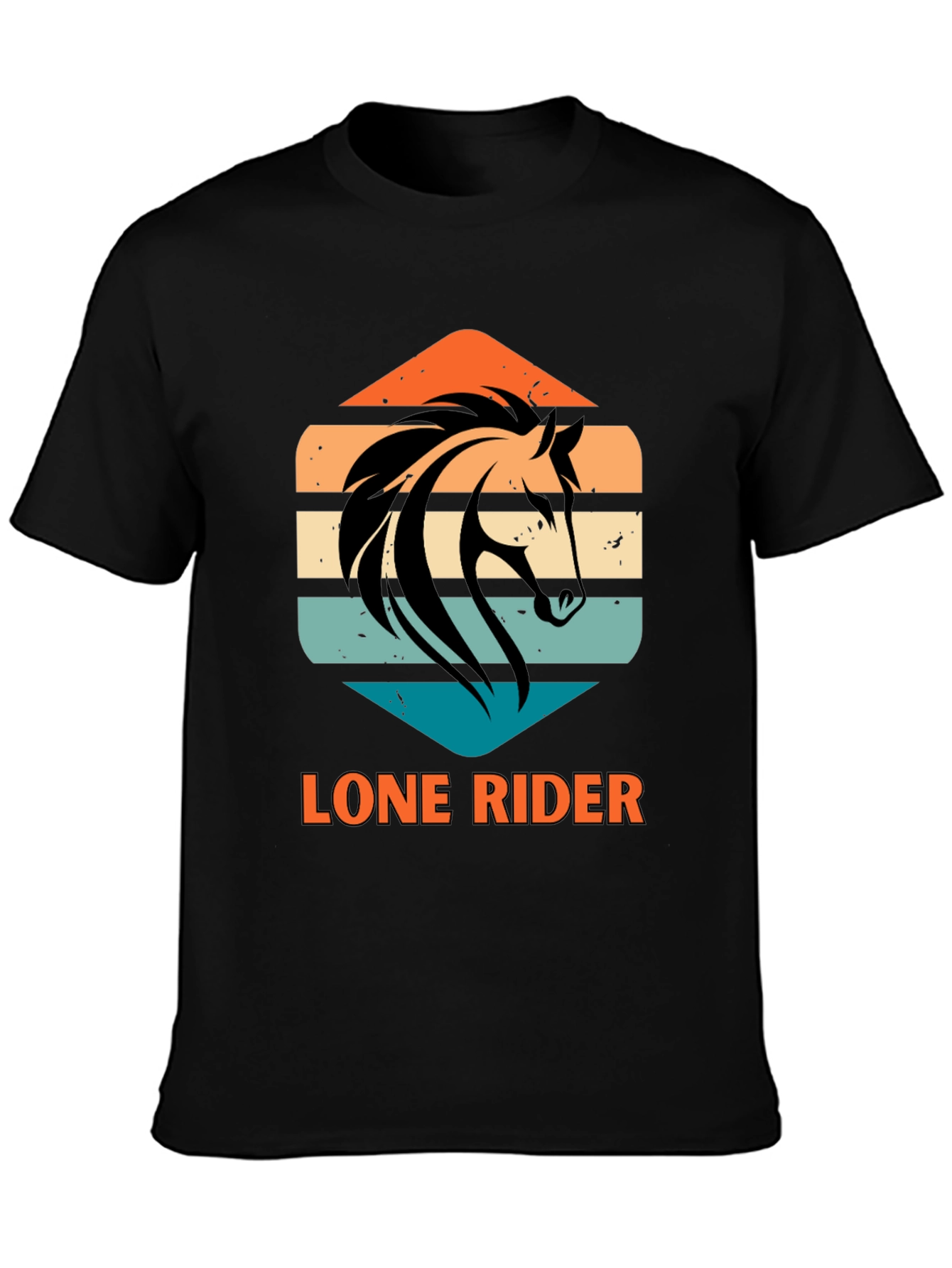 Lone Rider Horse Graphic T-Shirt - Black