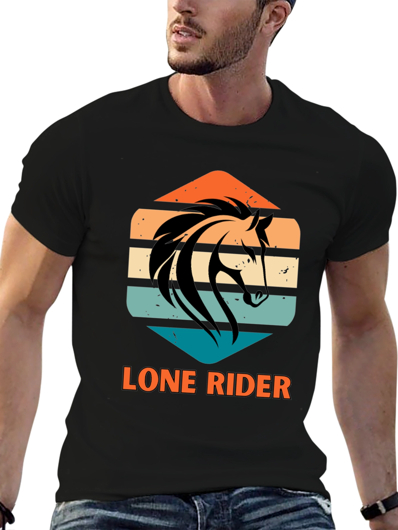 Lone Rider Horse Graphic T-Shirt - Black