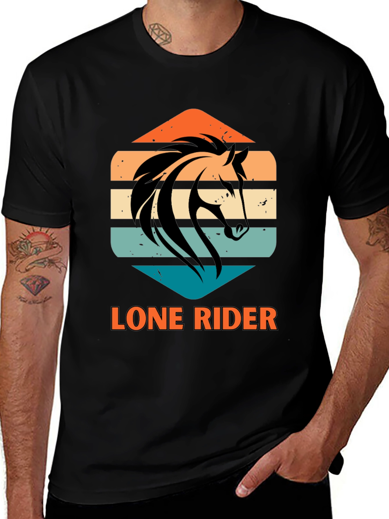 Lone Rider Horse Graphic T-Shirt - Black
