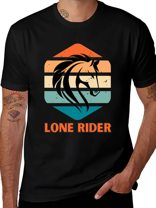 Lone Rider Horse Graphic T-Shirt - Black
