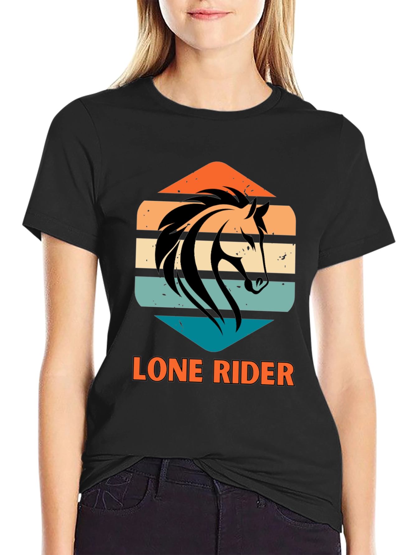 Lone Rider Horse Graphic T-Shirt - Black