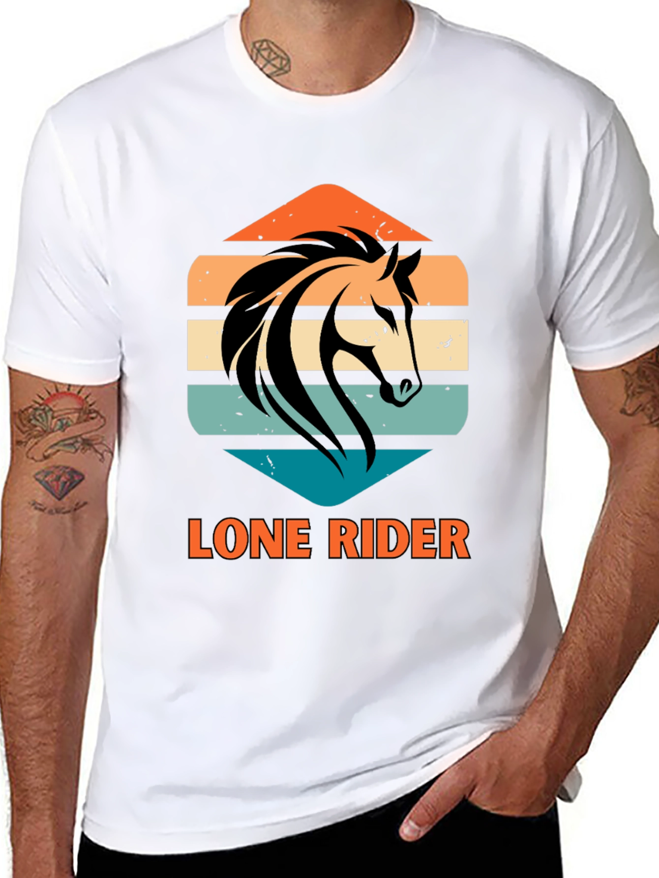 Lone Rider Horse Graphic T-Shirt - Black