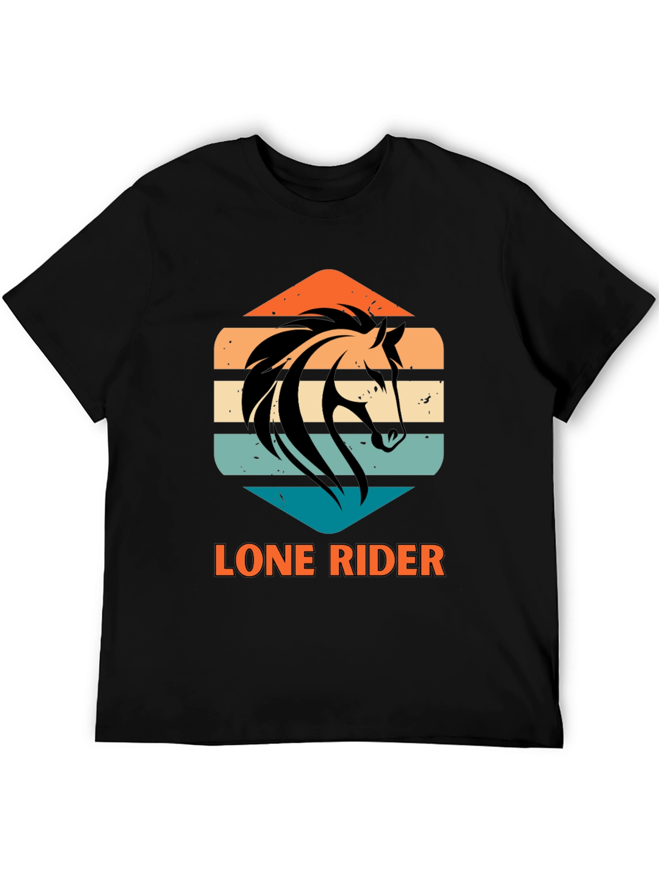 Lone Rider Horse Graphic T-Shirt - Black