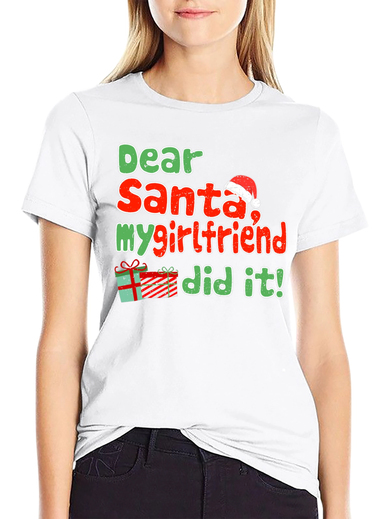 Dear Santa My Girlfriend Did It Funny Christmas T-Shirt