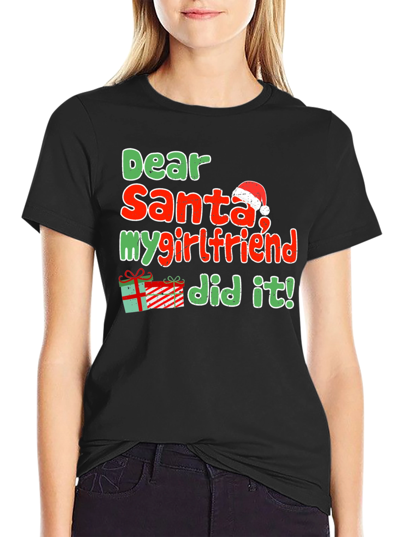 Dear Santa My Girlfriend Did It Funny Christmas T-Shirt
