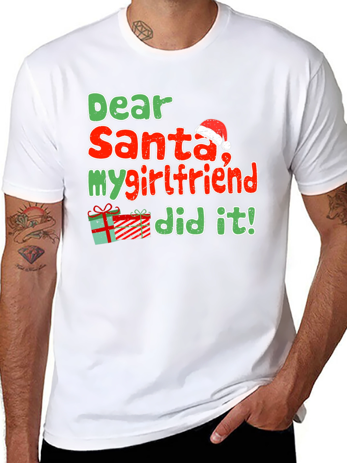 Dear Santa My Girlfriend Did It Funny Christmas T-Shirt