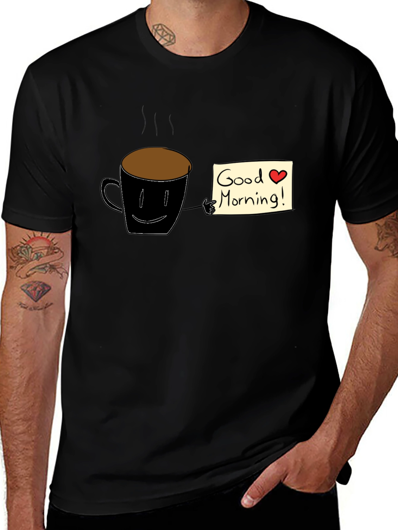 Good Morning Coffee Graphic Tee - Black