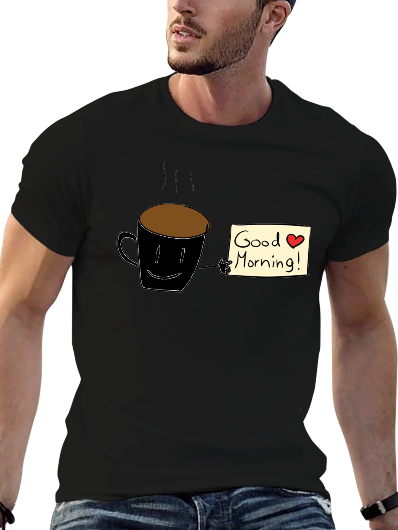 Good Morning Coffee Graphic Tee - Black