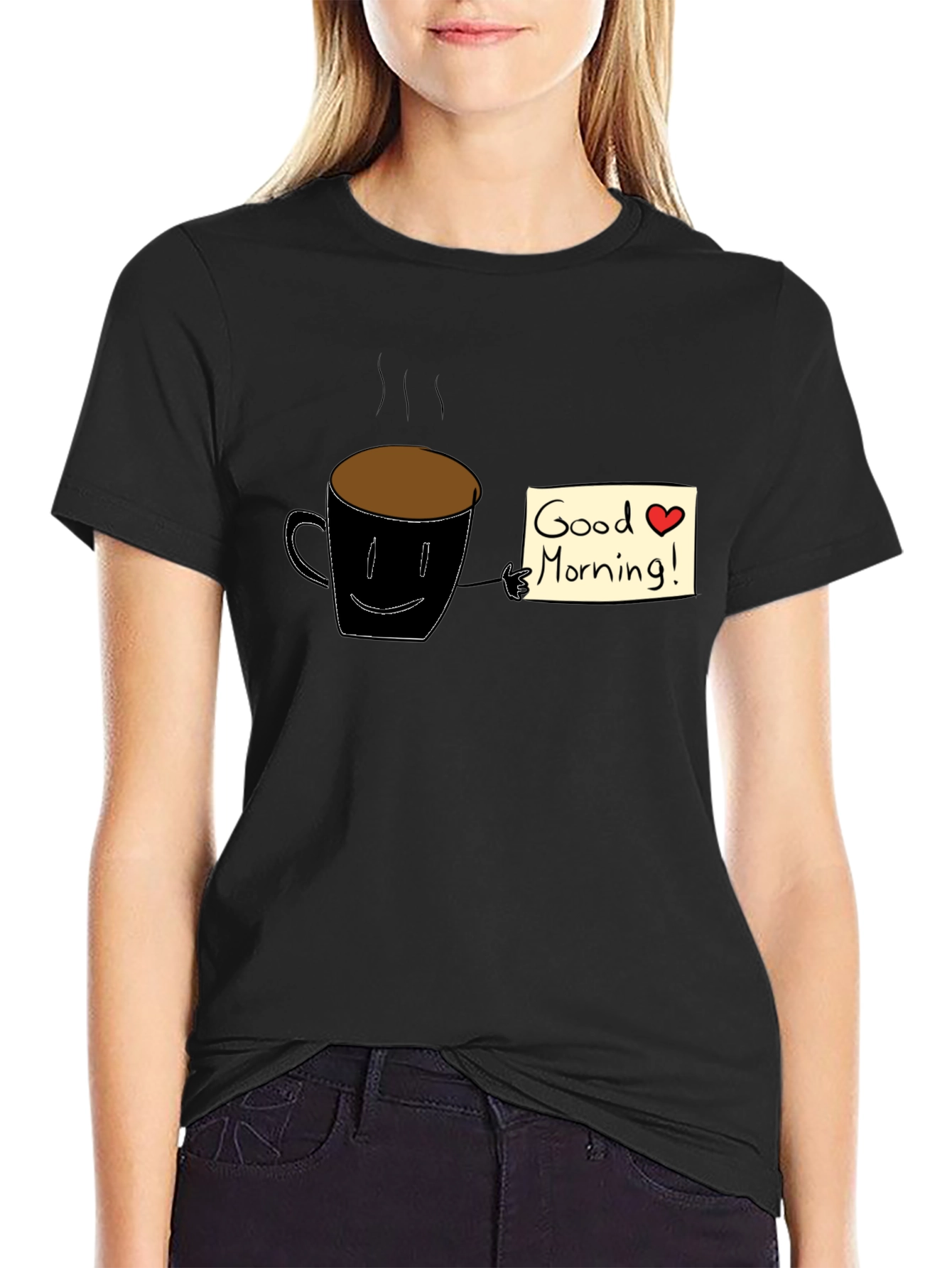 Good Morning Coffee Graphic Tee - Black