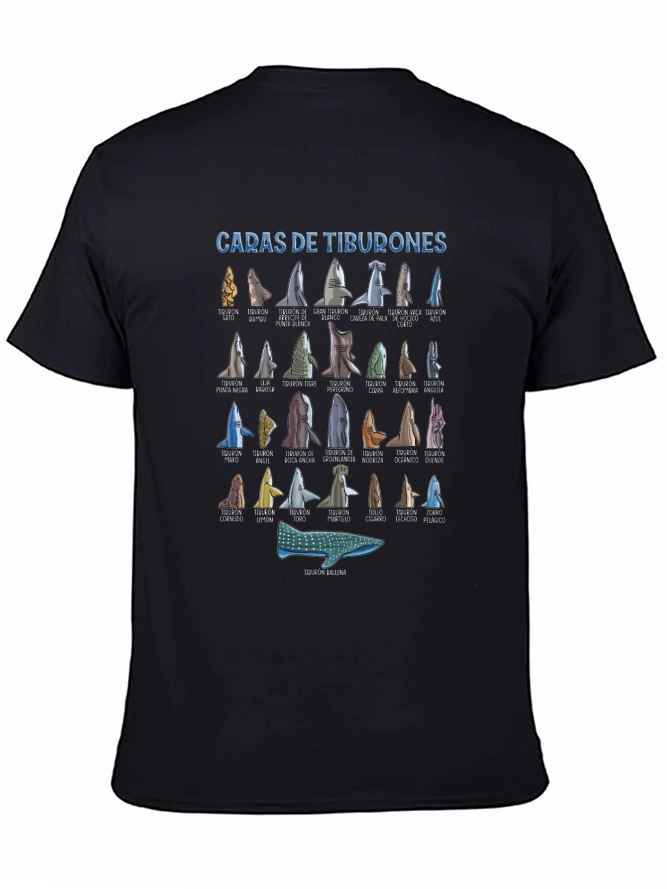 Sharks T-Shirt Caras De Tiburones Black Cotton