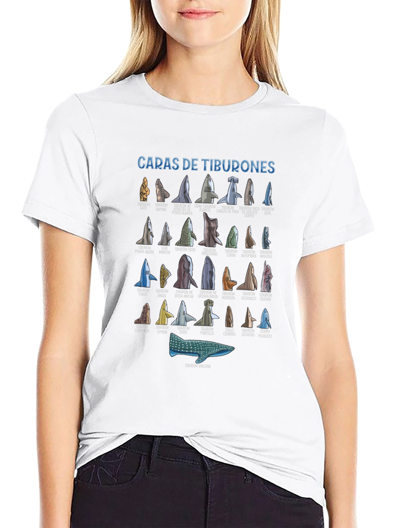 Sharks T-Shirt Caras De Tiburones Black Cotton