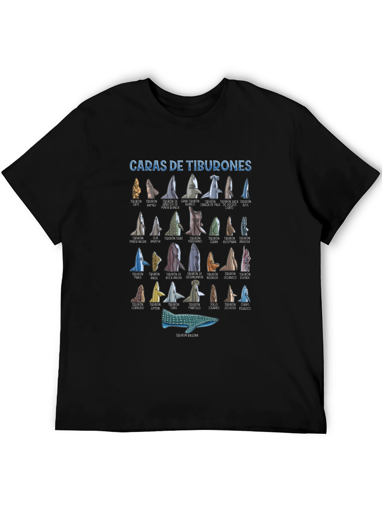 Sharks T-Shirt Caras De Tiburones Black Cotton