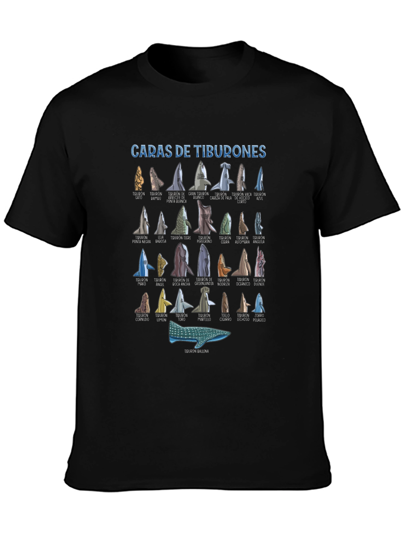 Sharks T-Shirt Caras De Tiburones Black Cotton