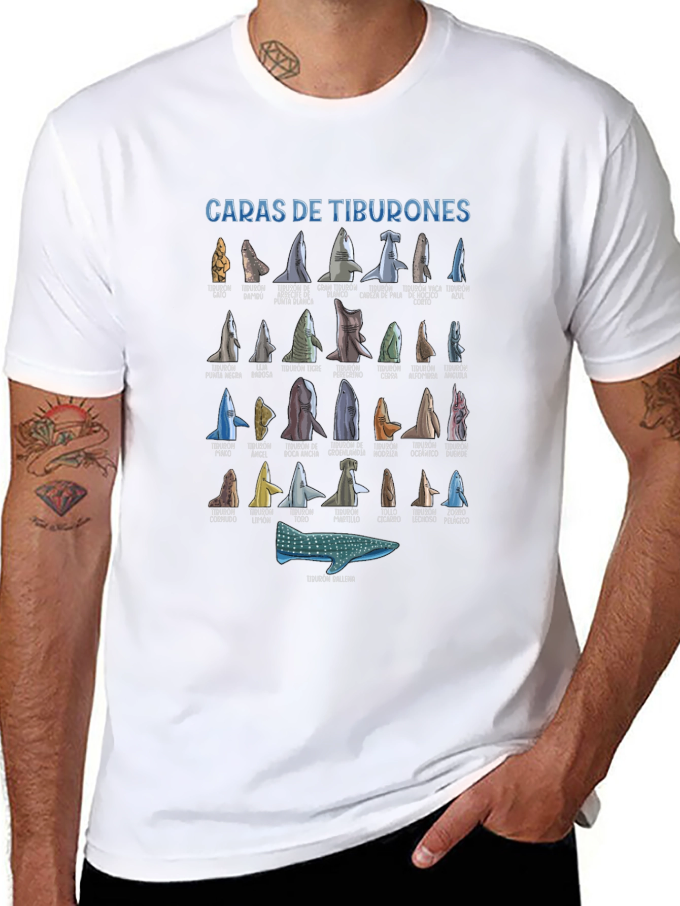 Sharks T-Shirt Caras De Tiburones Black Cotton