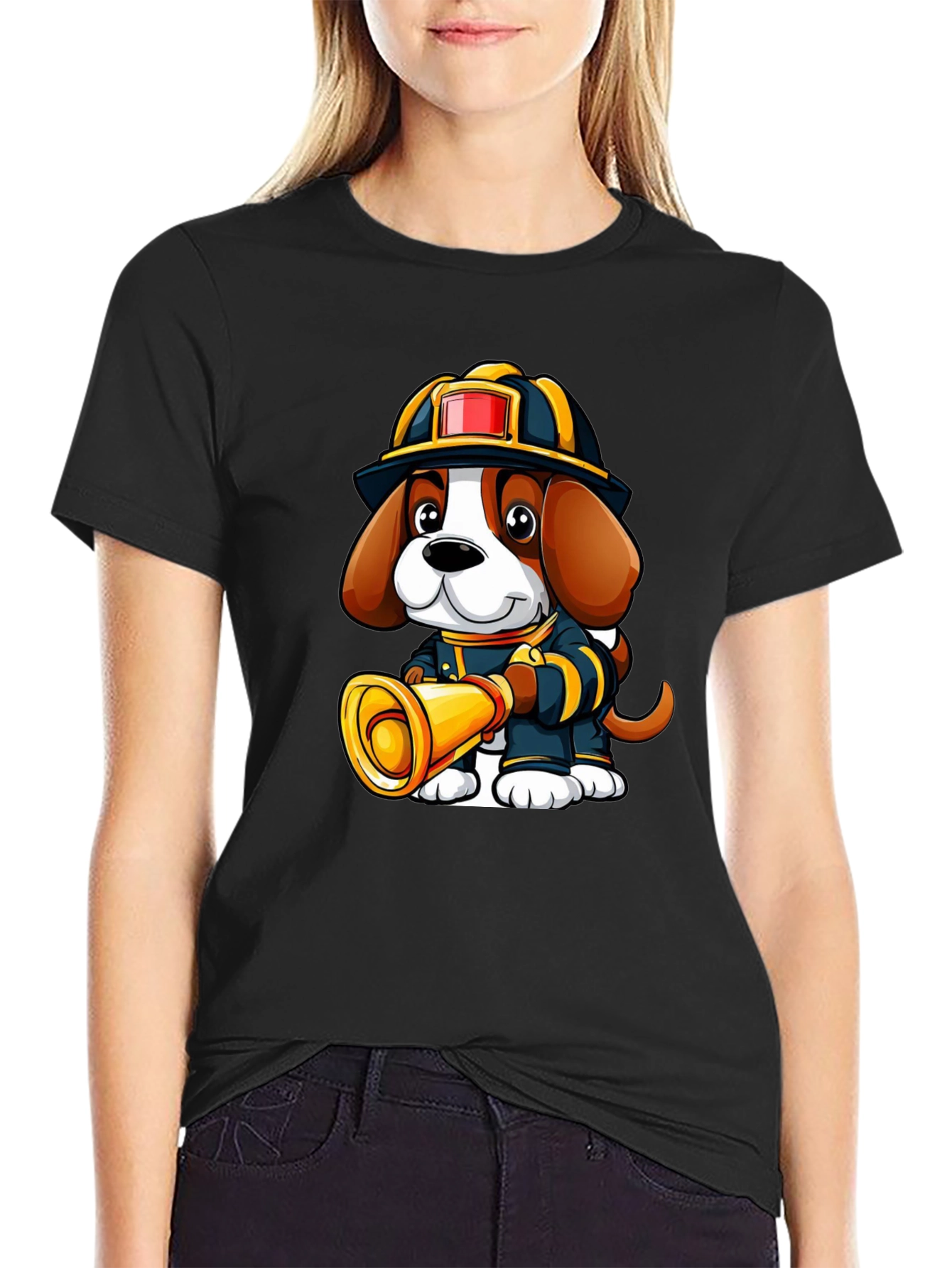 Firefighter Dog Graphic T-Shirt - Cute Cartoon Tee