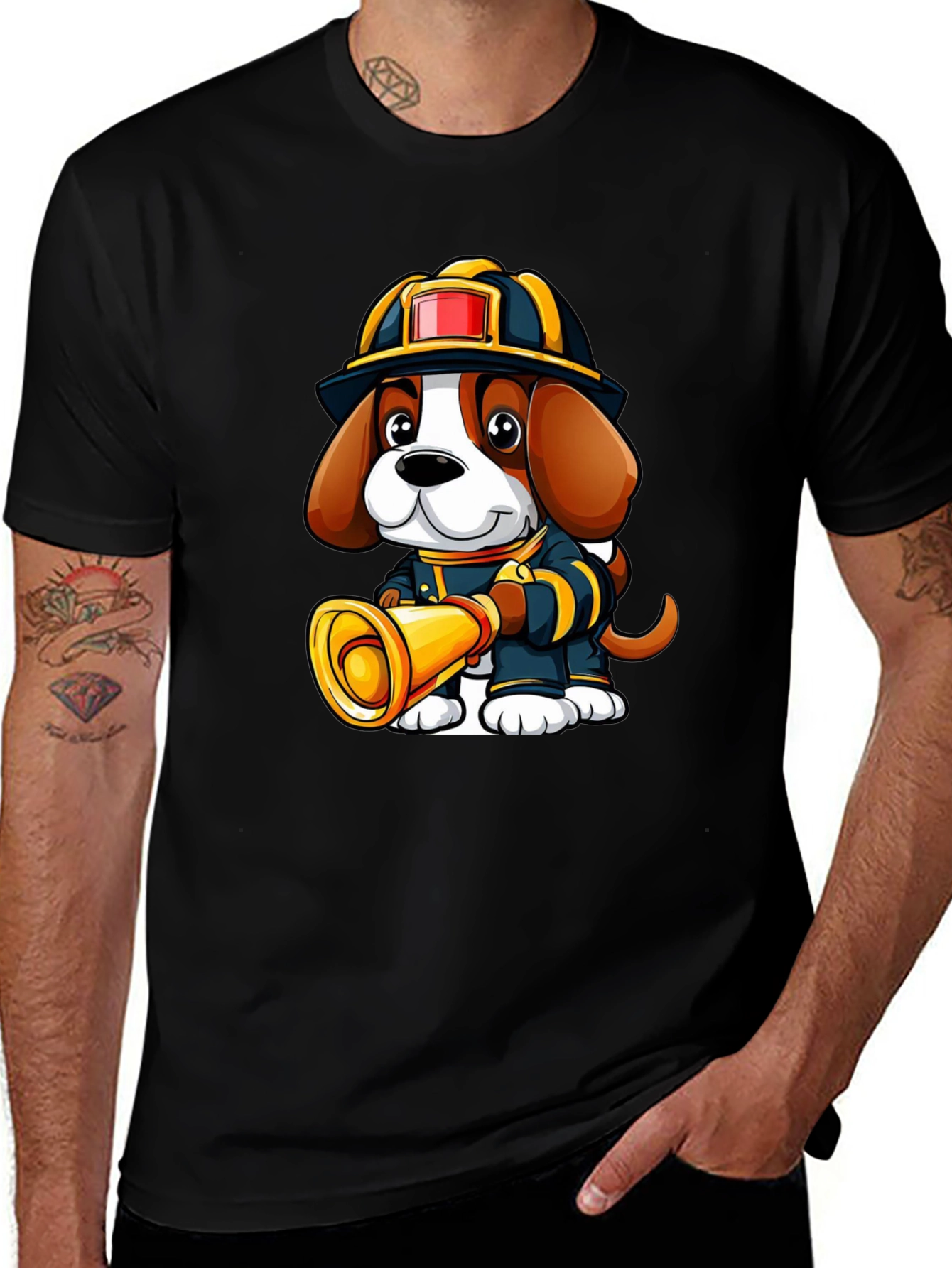 Firefighter Dog Graphic T-Shirt - Cute Cartoon Tee