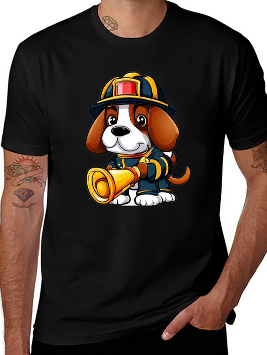 Firefighter Dog Graphic T-Shirt - Cute Cartoon Tee