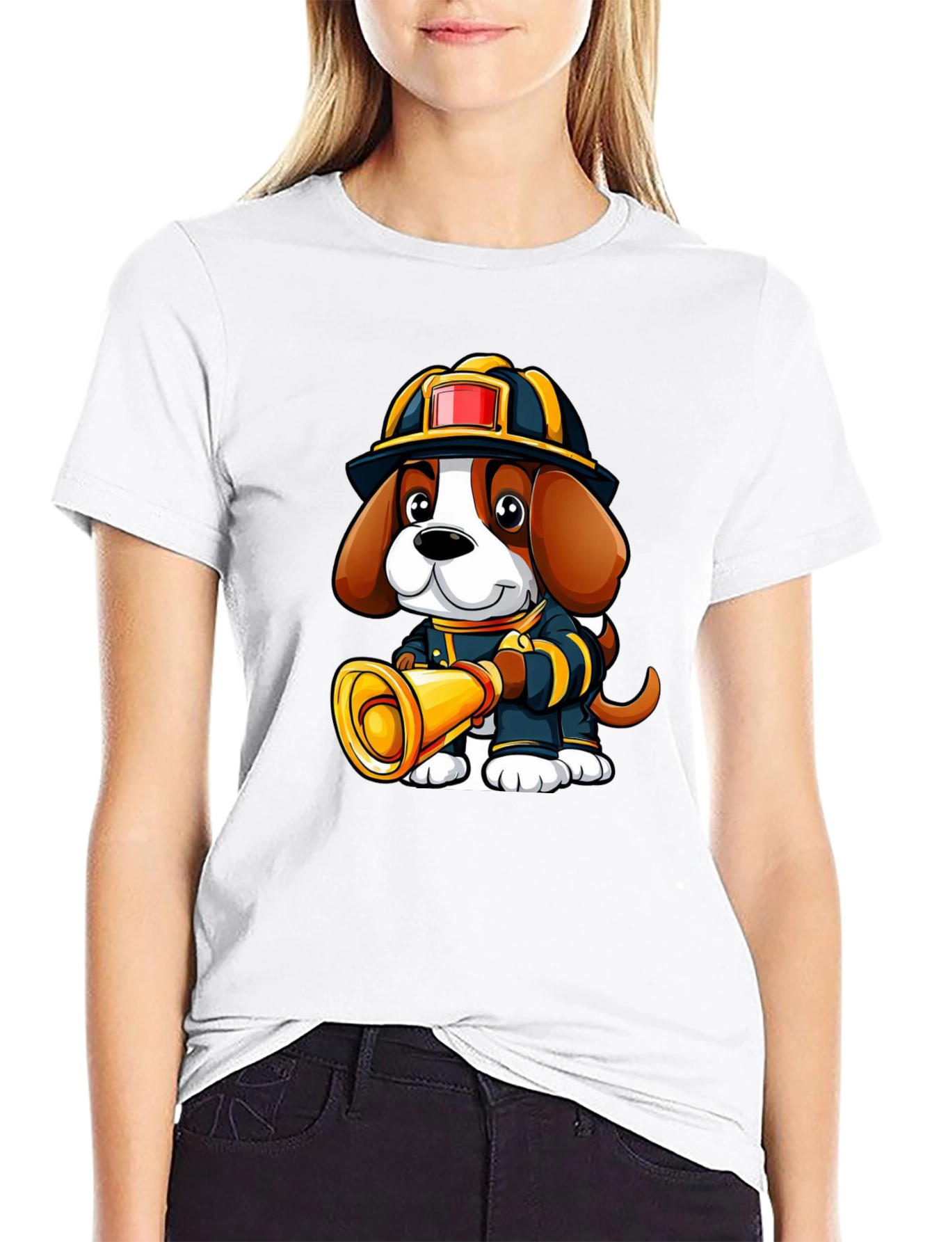 Firefighter Dog Graphic T-Shirt - Cute Cartoon Tee
