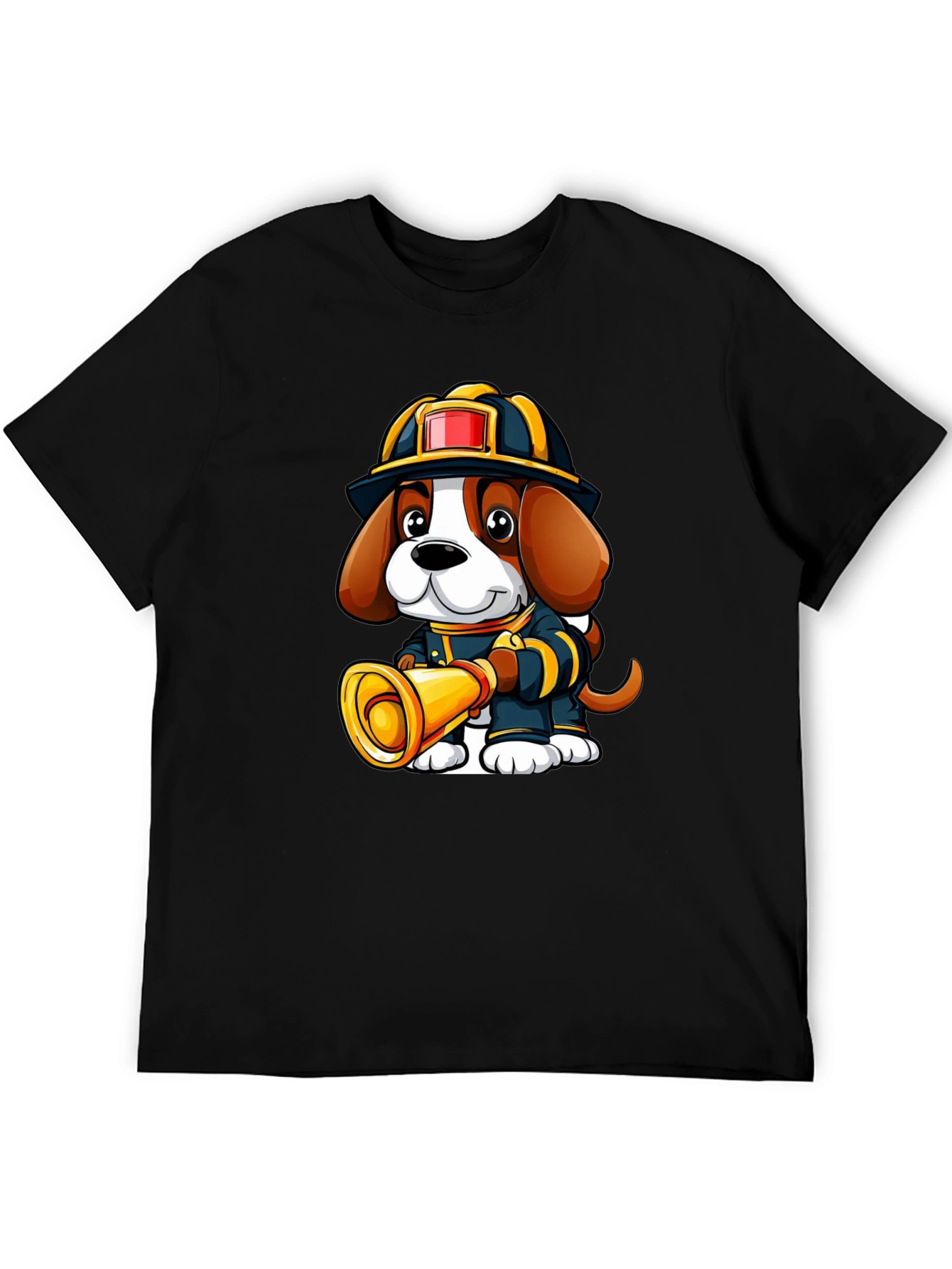 Firefighter Dog Graphic T-Shirt - Cute Cartoon Tee