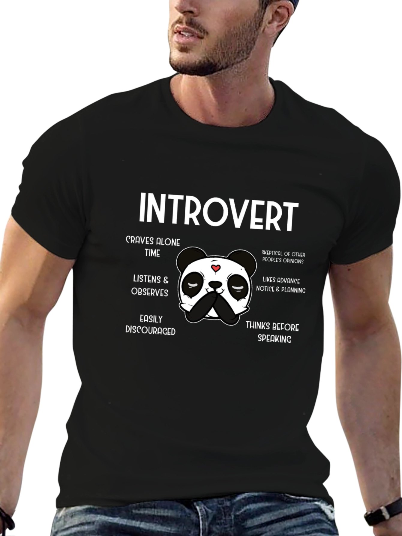 Introvert Panda Graphic T-Shirt - Black