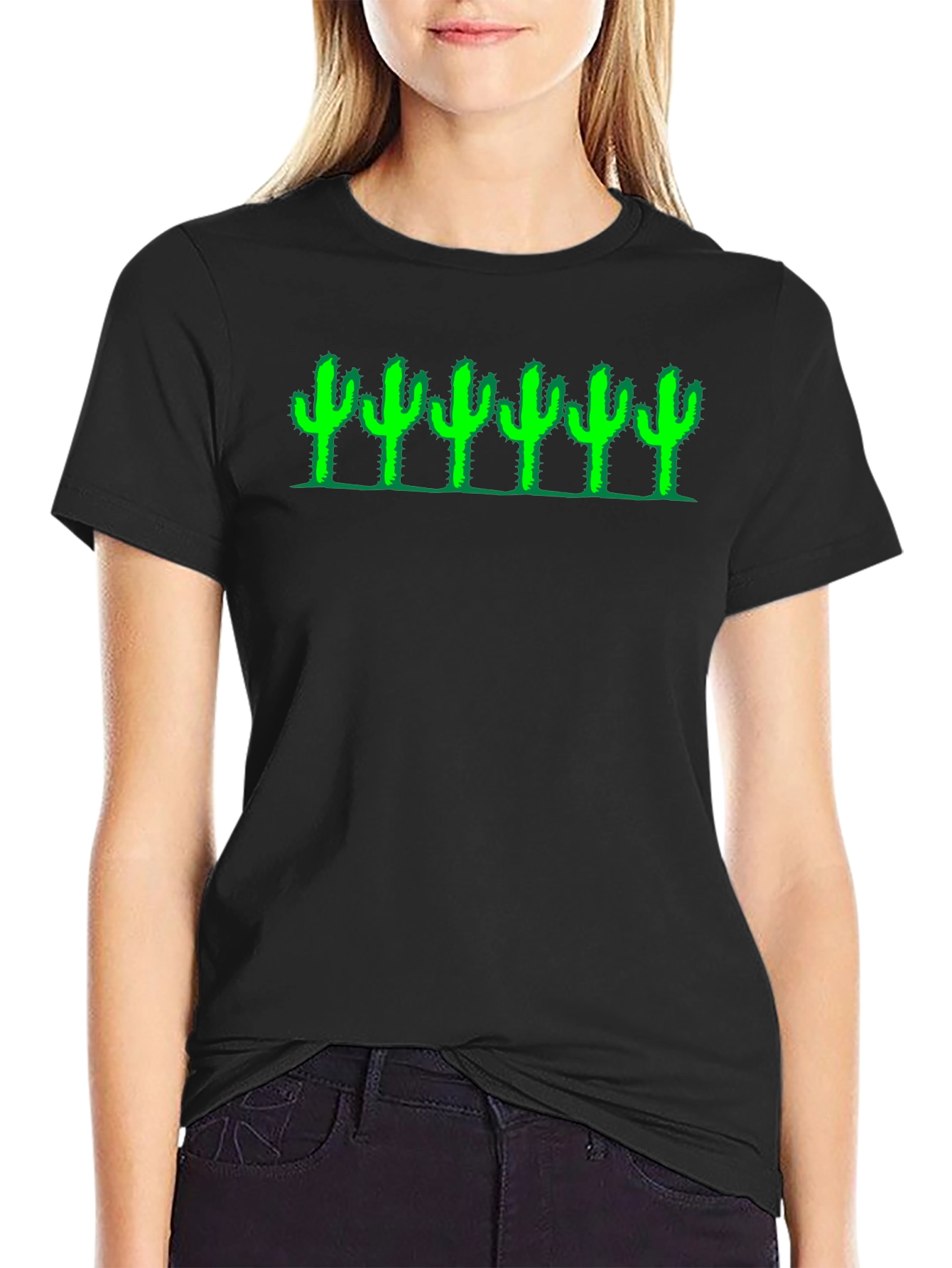 Cactus Row Graphic Tee - Black Cotton T-Shirt