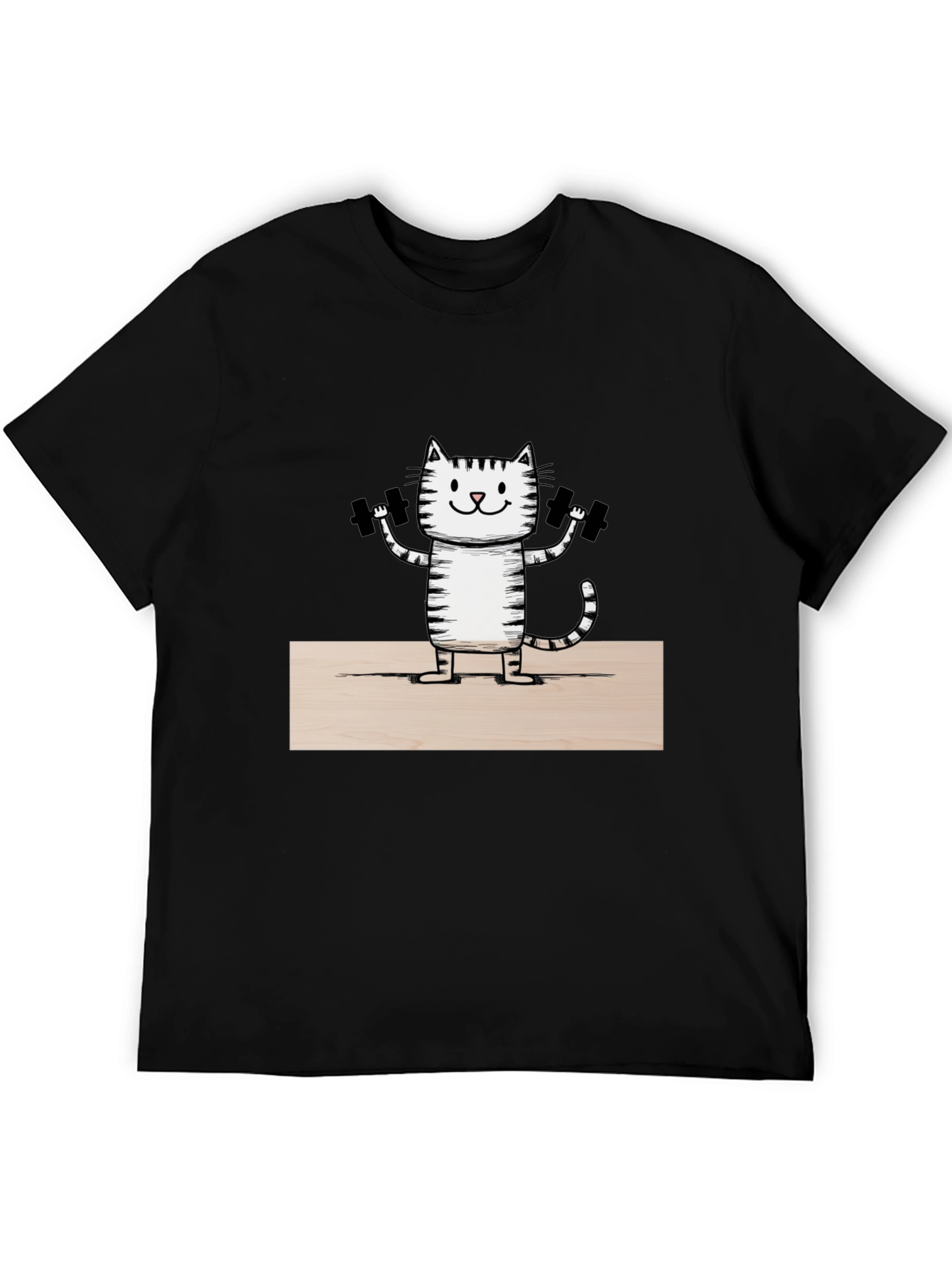 Funny Cat Lifting Weights T-Shirt - Black
