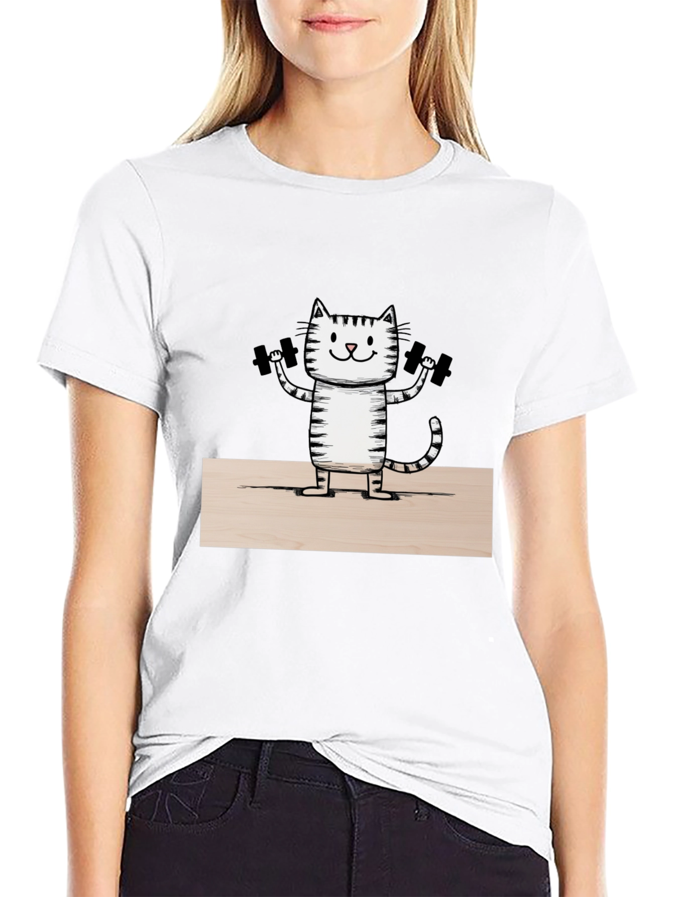 Funny Cat Lifting Weights T-Shirt - Black