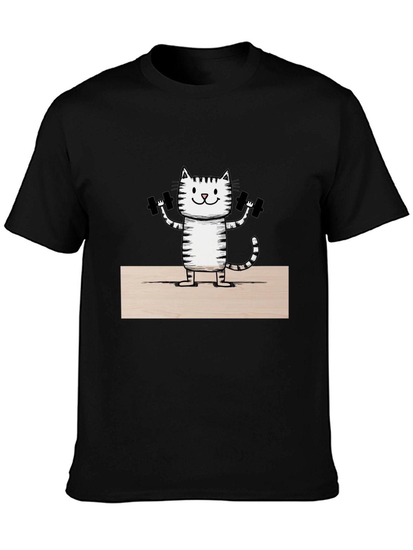 Funny Cat Lifting Weights T-Shirt - Black