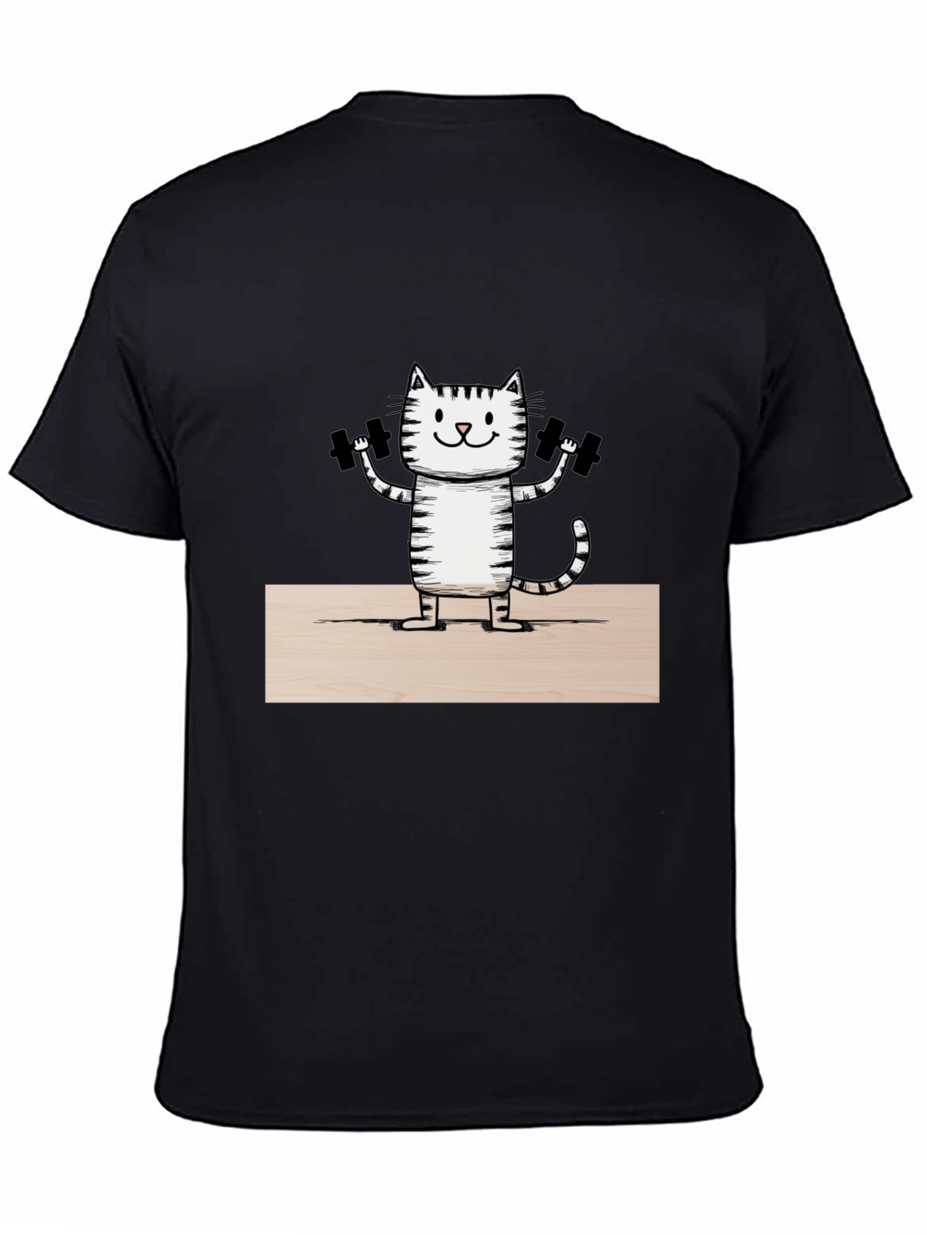 Funny Cat Lifting Weights T-Shirt - Black