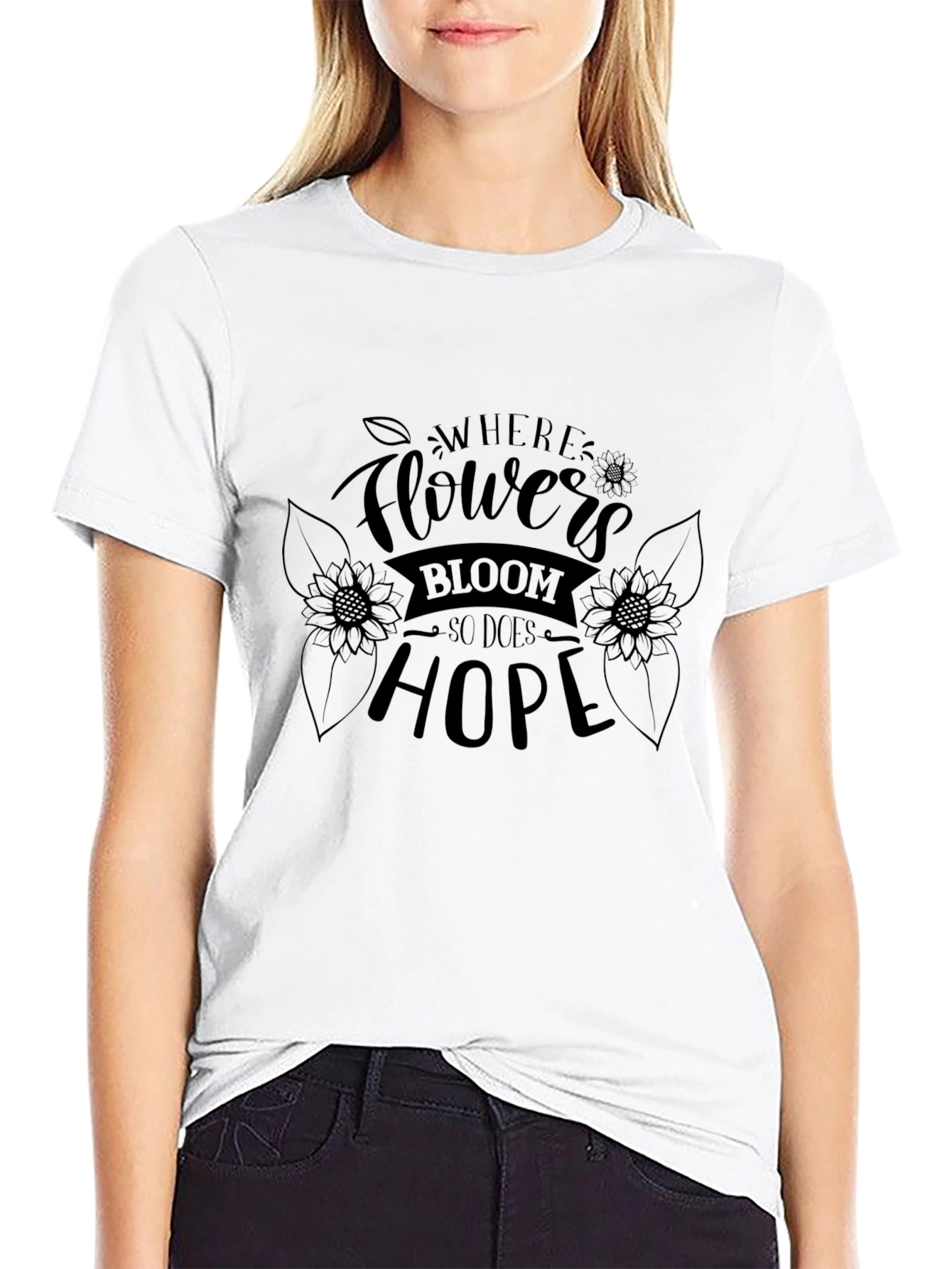 Floral Hope T-Shirt - Unisex Black Tee