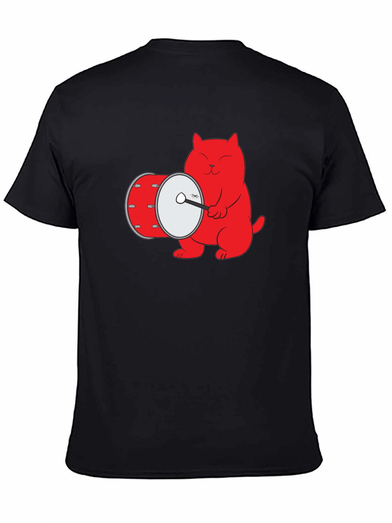 Cool Cat Drummer Graphic Tee - Black Cotton T-Shirt