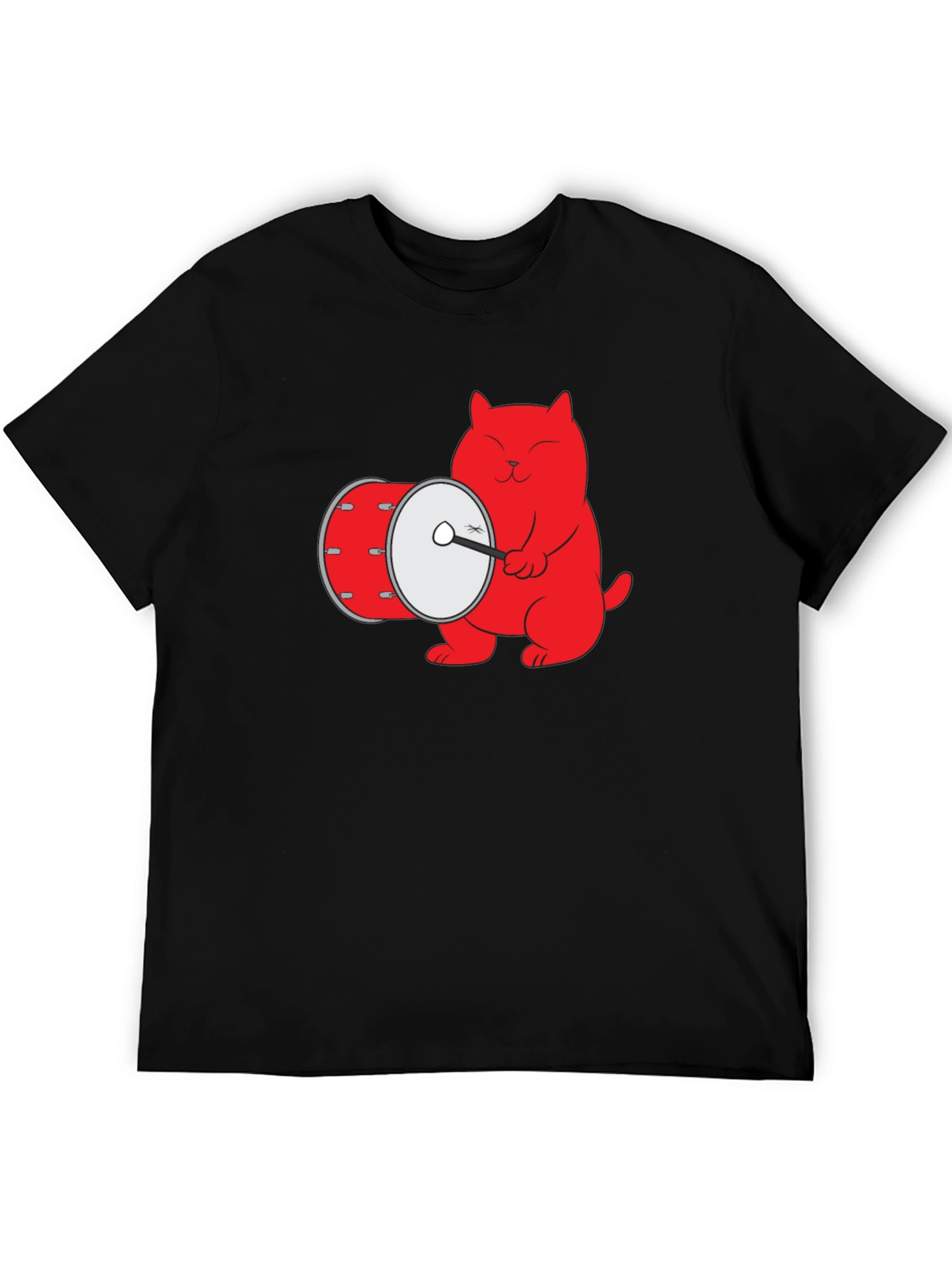 Cool Cat Drummer Graphic Tee - Black Cotton T-Shirt