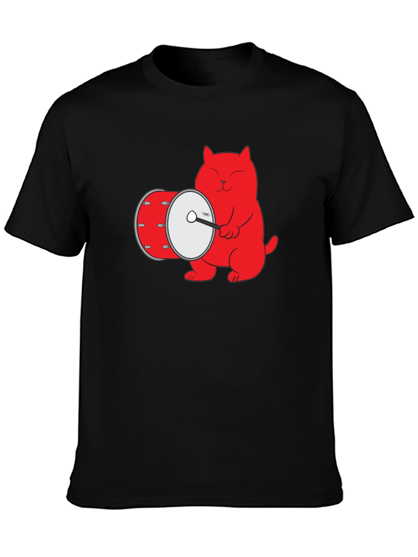 Cool Cat Drummer Graphic Tee - Black Cotton T-Shirt