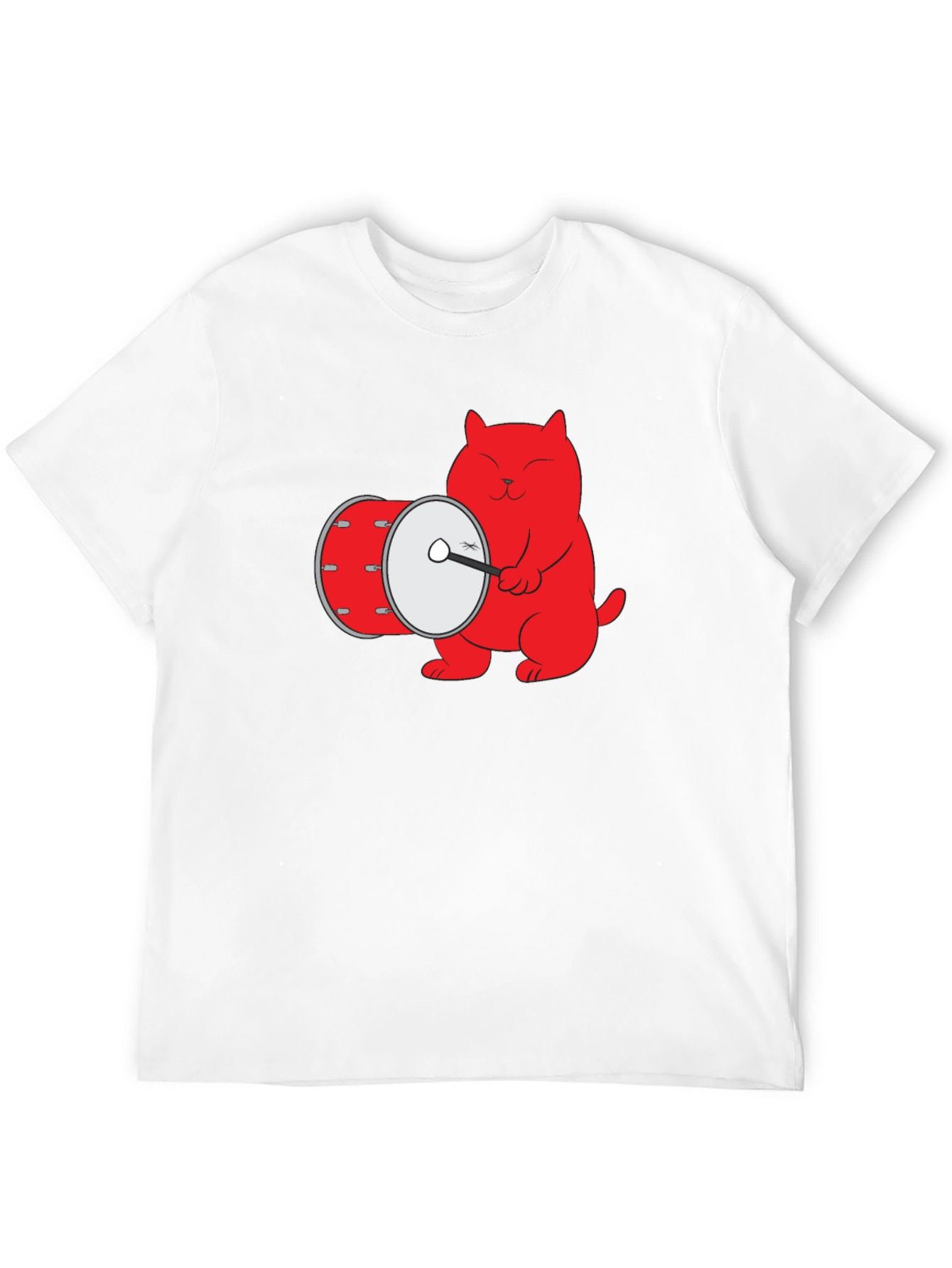Cool Cat Drummer Graphic Tee - Black Cotton T-Shirt