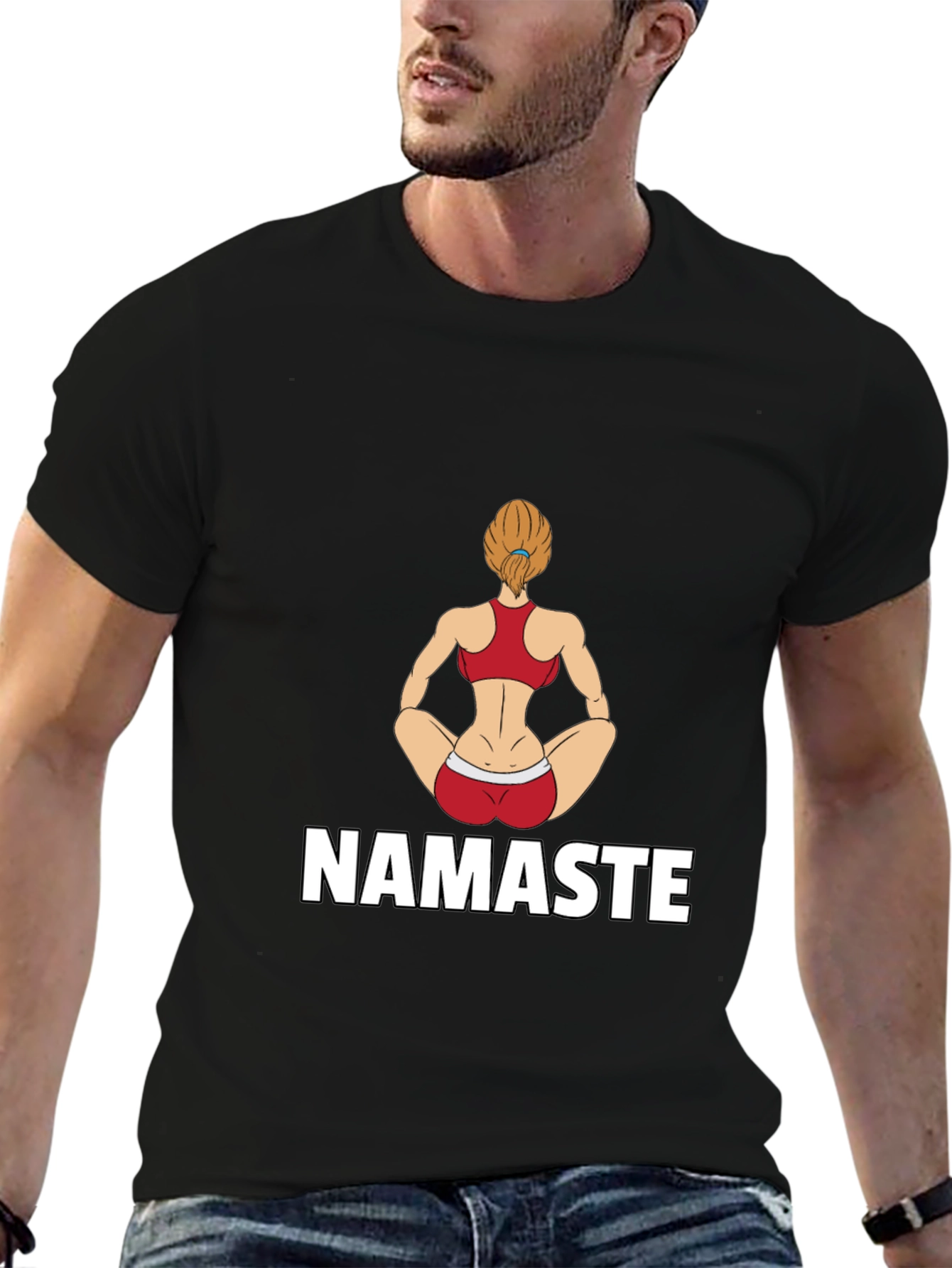 Namaste Yoga Girl Graphic Tee - Black Cotton Blend