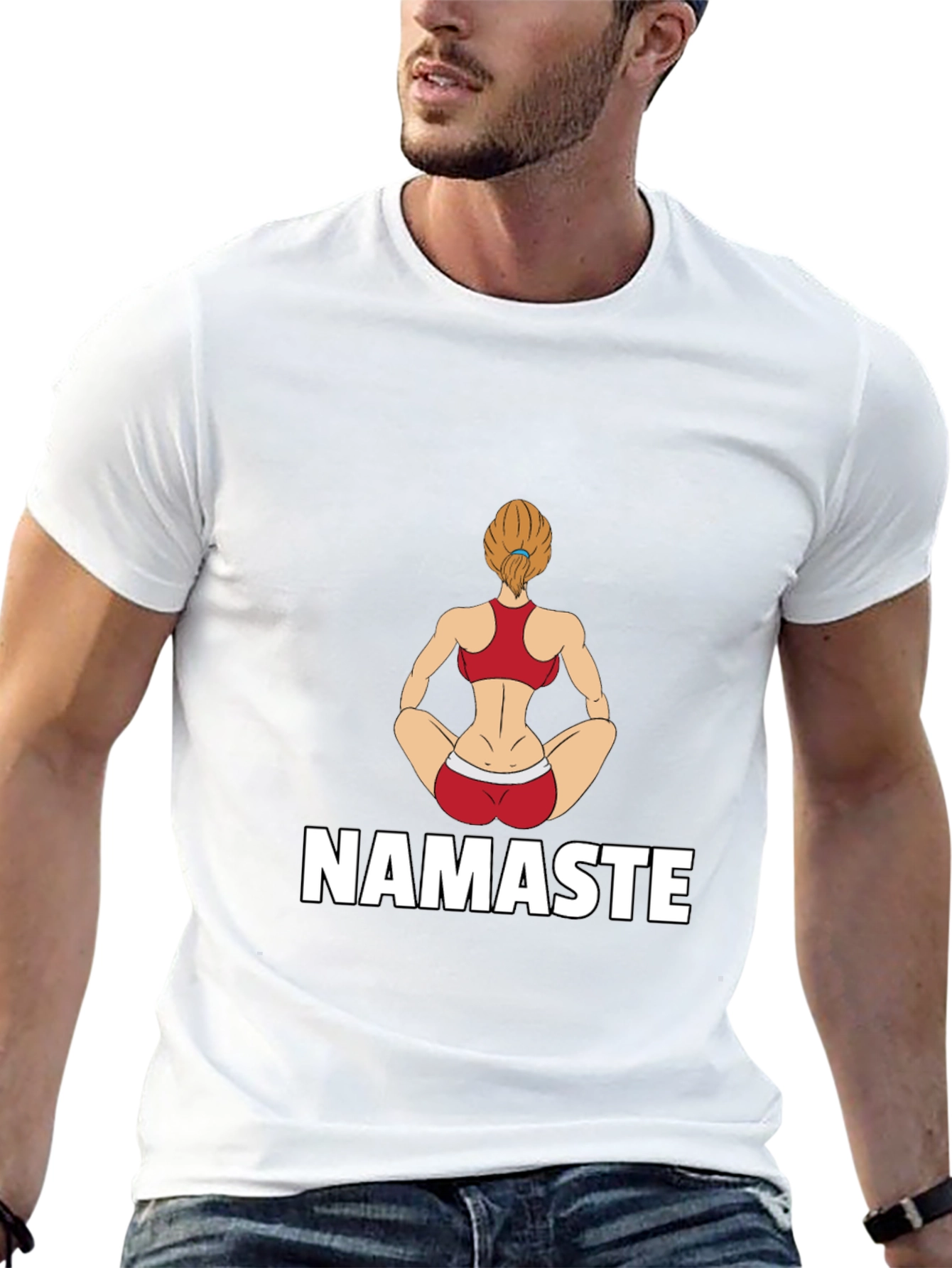 Namaste Yoga Girl Graphic Tee - Black Cotton Blend